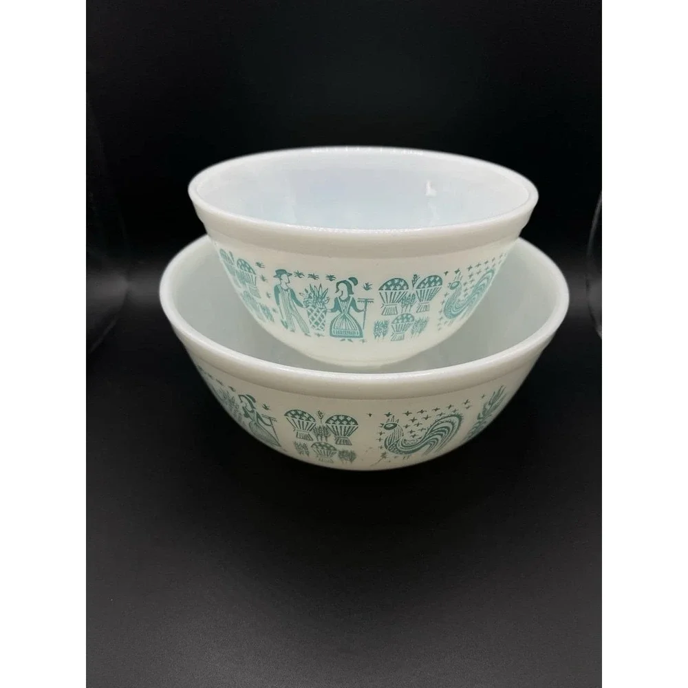 Pyrex Turquoise Amish Butterprint Mixing Bowls Big and Small Set of 2 401&403